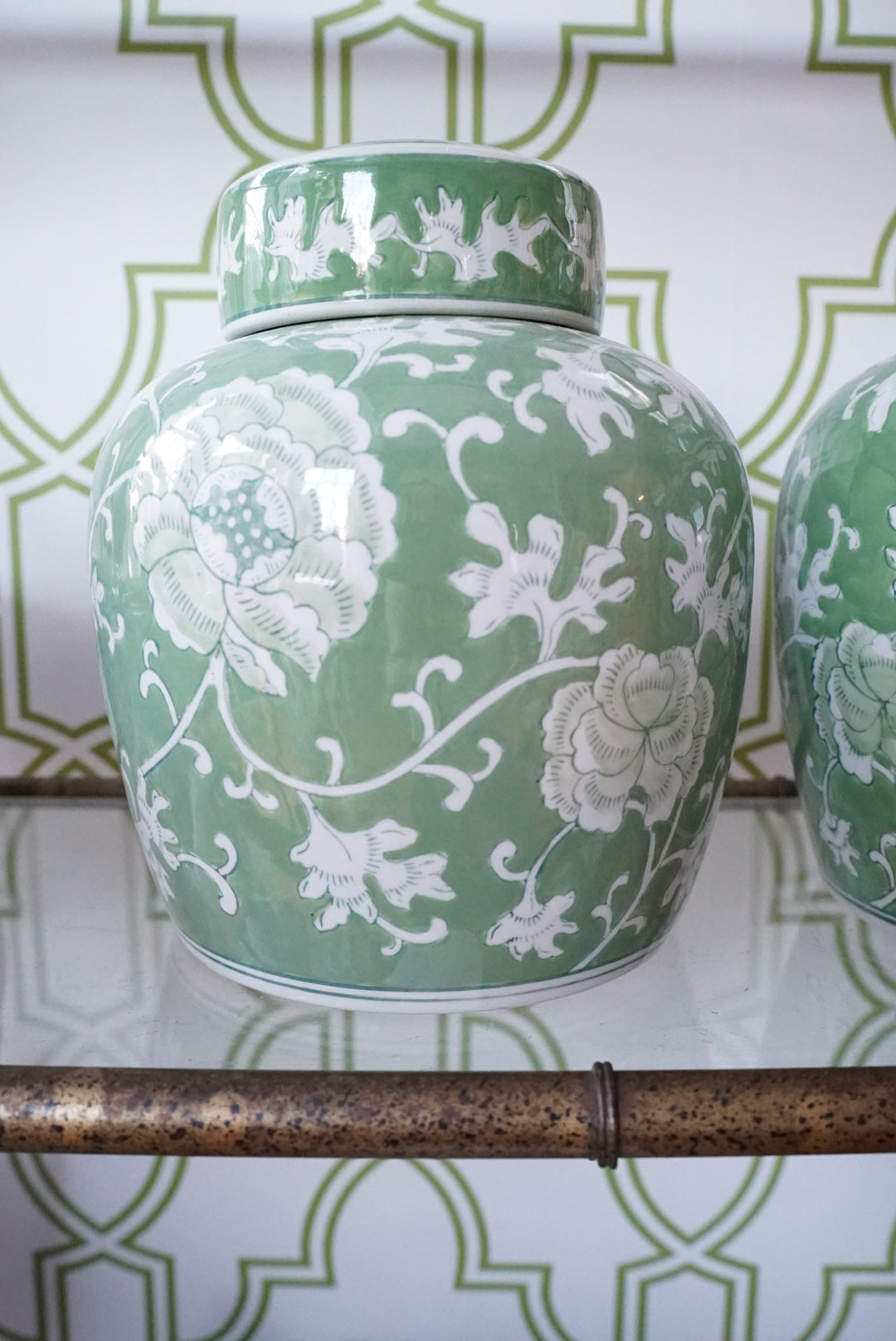 Large Green Chinoiserie Twisted Lotus Ginger Jar