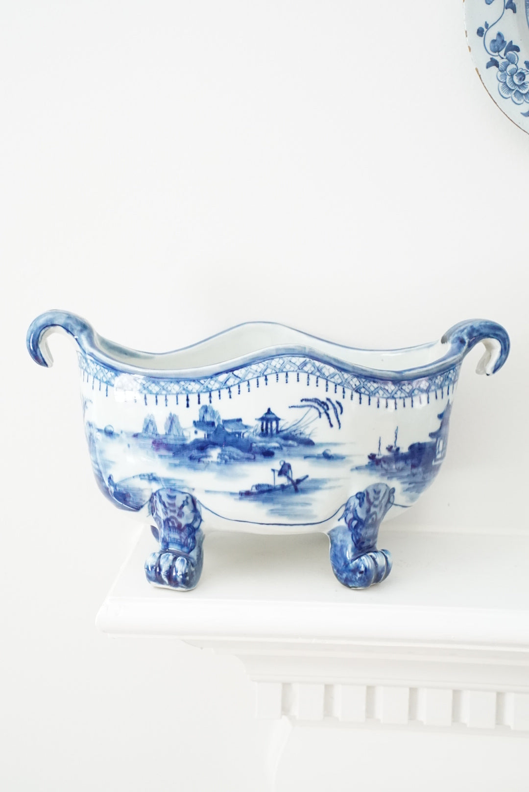 Antique Blue Canton Claw-footed Cachepot
