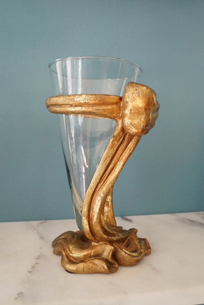 Vintage Glass Vase with Gold Bow (Please Read)
