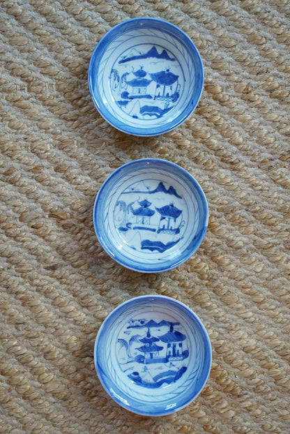 Set of 3 — Antique Small Blue Willow Shallow Bowls