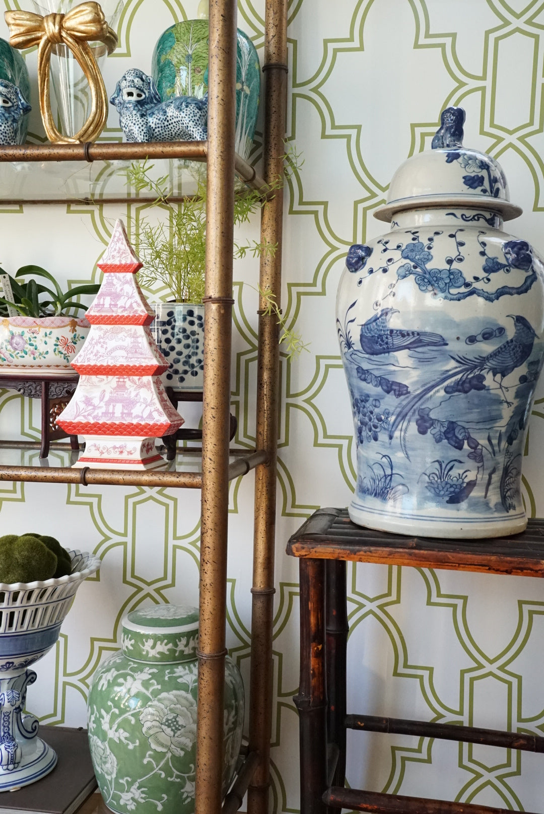 XL Blue and White Garden Temple Jar