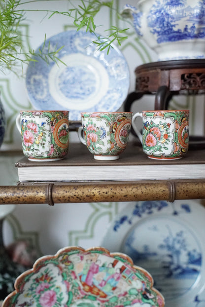 Set of 3 — Antique Chinese Export Rose Medallion Cups