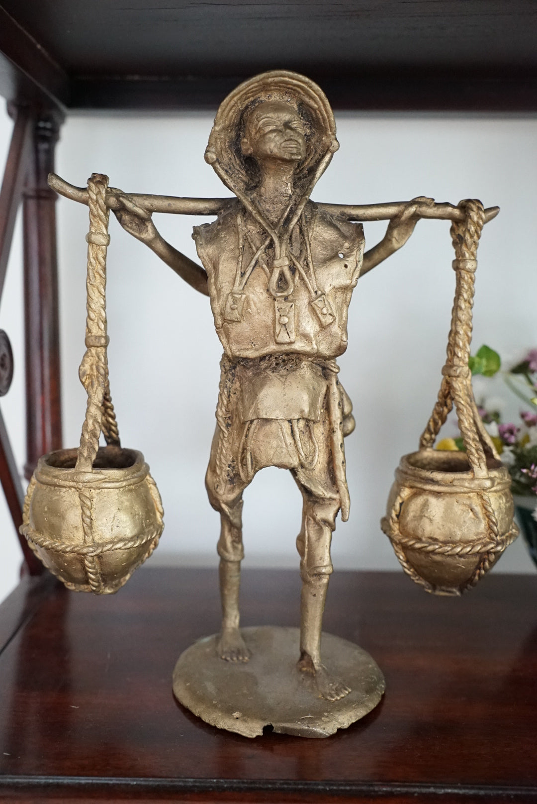 Vintage Bronze Cast Water Carrier Sculpture