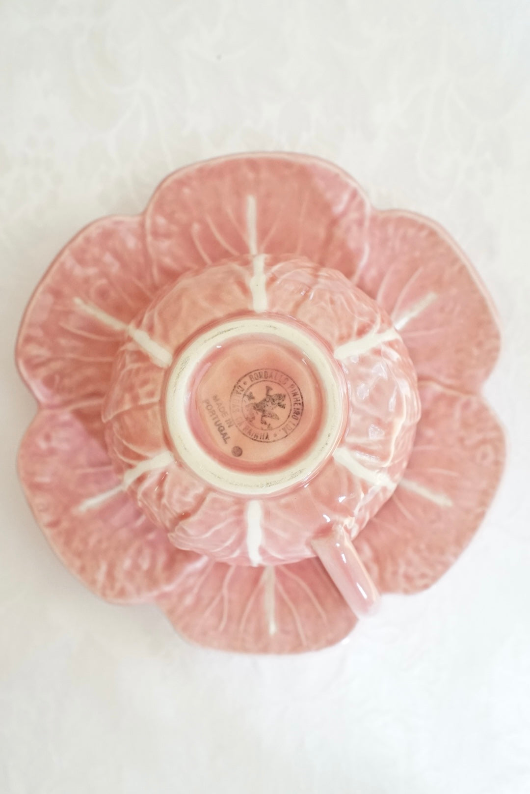 Bordallo Pinheiro Cabbage Pink Demitasse Cup and Saucer