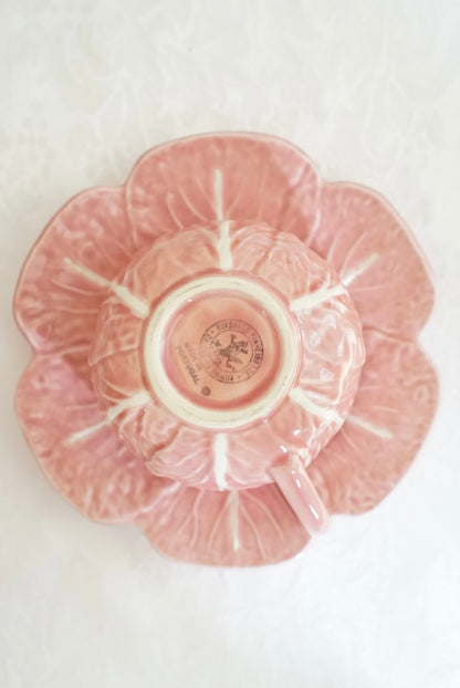 Bordallo Pinheiro Cabbage Pink Demitasse Cup and Saucer