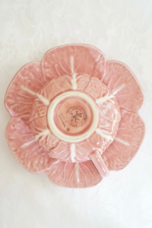 Bordallo Pinheiro Cabbage Pink Demitasse Cup and Saucer