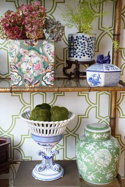 Vintage Blue and White Compote on Pedestal