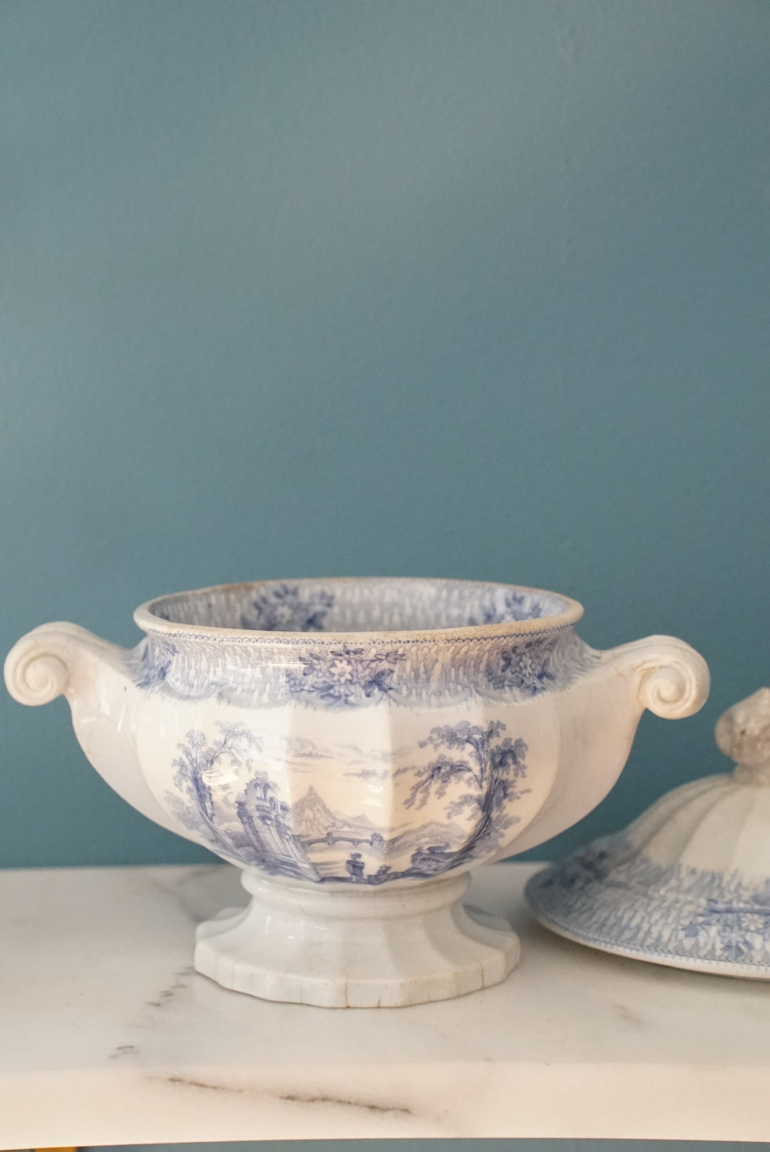 Antique Blue and White Transferware Tureen