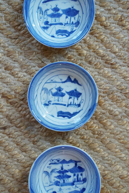 Set of 3 — Antique Small Blue Willow Shallow Bowls