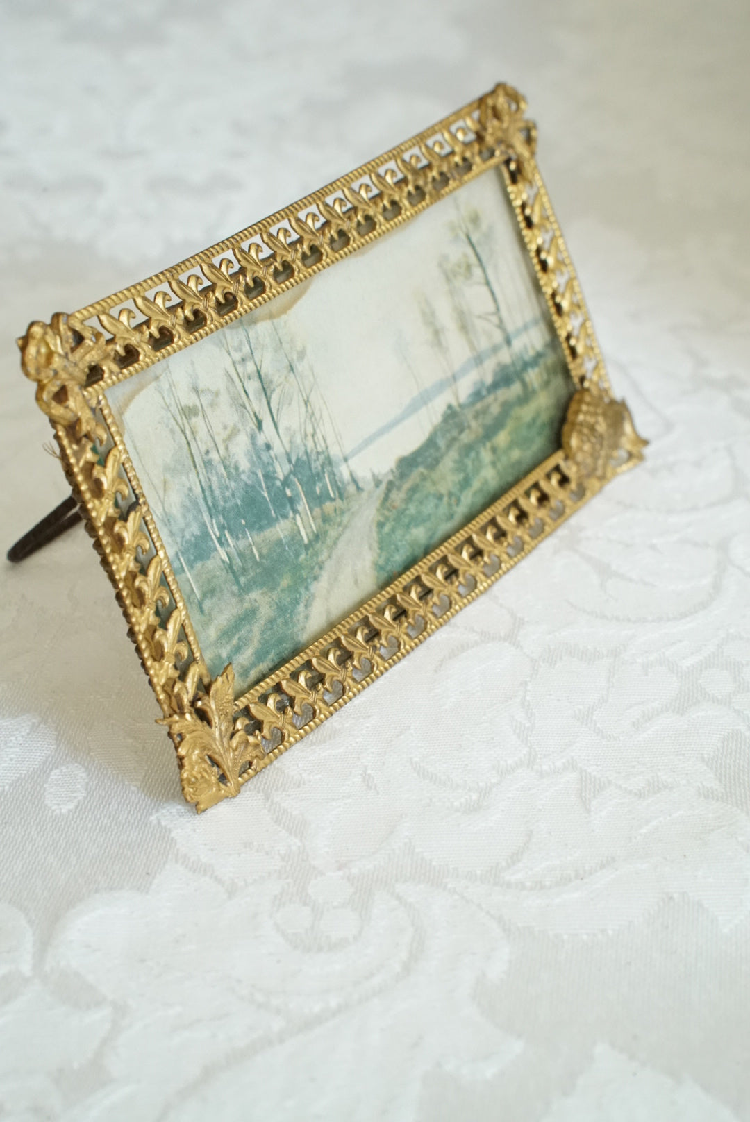 Antique French Miniature Fleur-de-Lis Frame with Print