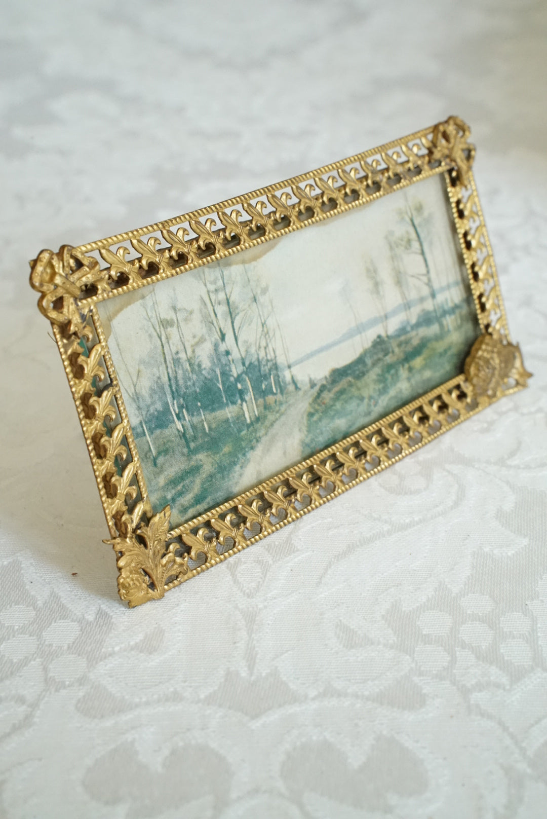 Antique French Miniature Fleur-de-Lis Frame with Print