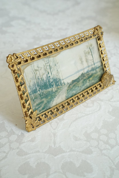 Antique French Miniature Fleur-de-Lis Frame with Print