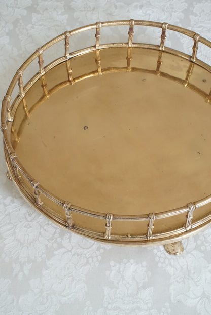 Vintage Footed Brass Faux Bamboo Tray