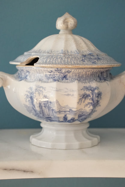 Antique Blue and White Transferware Tureen