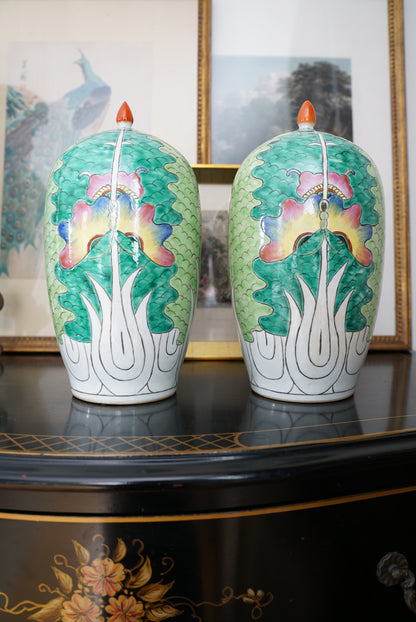 Pair of — Famille Verte Bok Choy Melon Jars