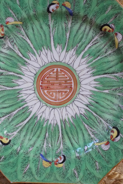 Antique Octagonal Famille Verte Bok Choy Plate