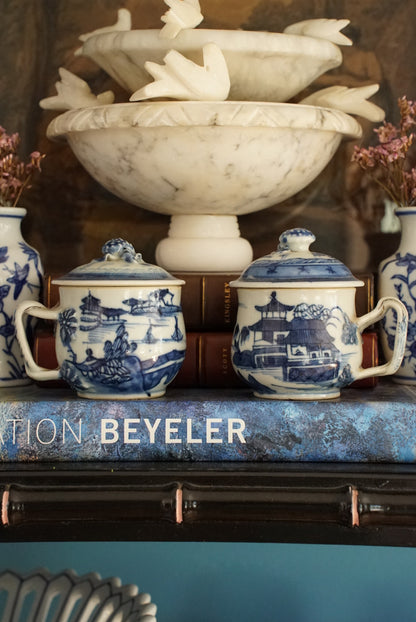 Pair of — Antique Blue Canton Petite Mugs