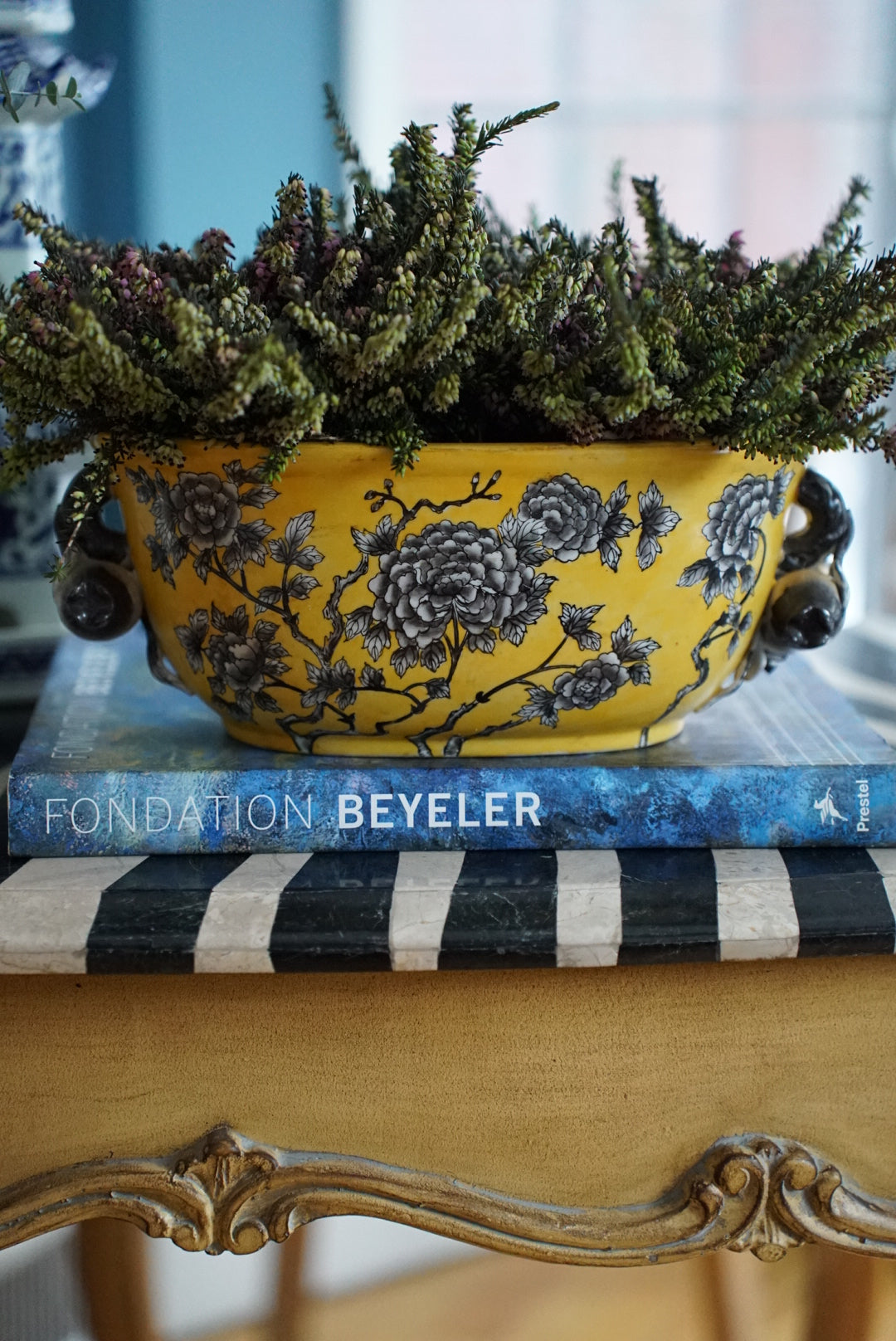 Vintage Chinoiserie Floral Cachepot by Hua Rong Tang
