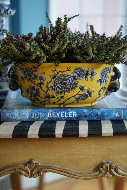 Vintage Chinoiserie Floral Cachepot by Hua Rong Tang