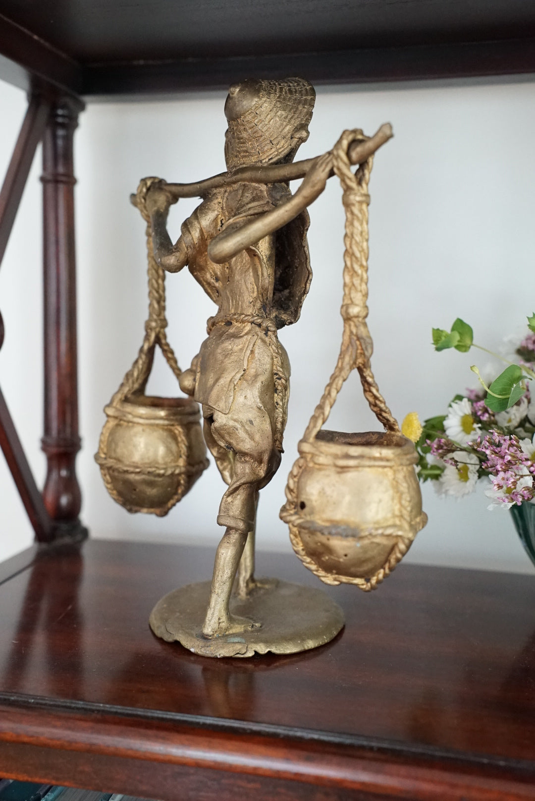 Vintage Bronze Cast Water Carrier Sculpture