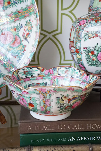 Vintage Rose Canton Lotus Bowl