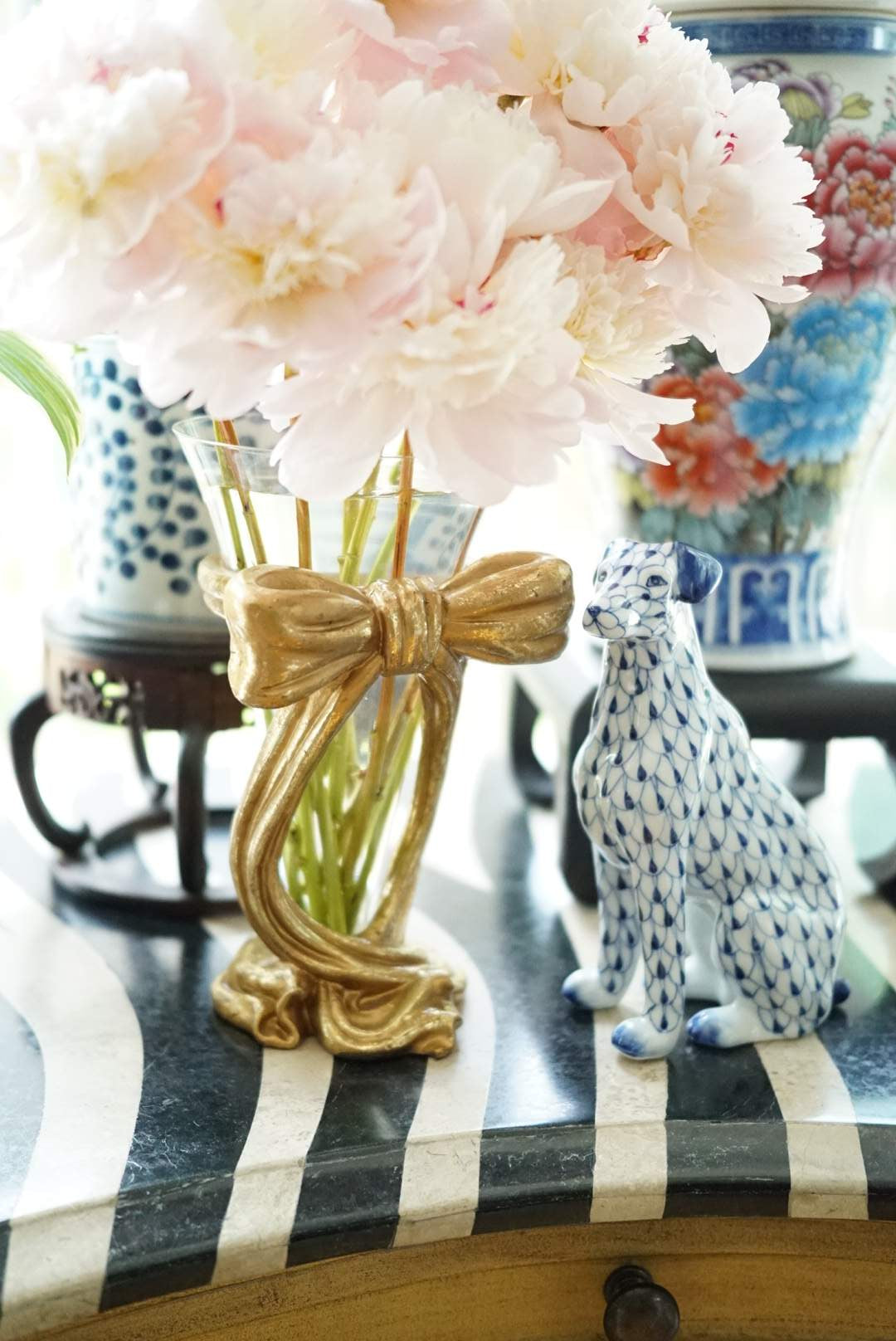 Darling Vintage Glass Vase with Gold Bow