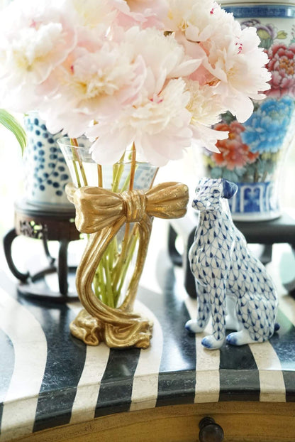 Darling Vintage Glass Vase with Gold Bow