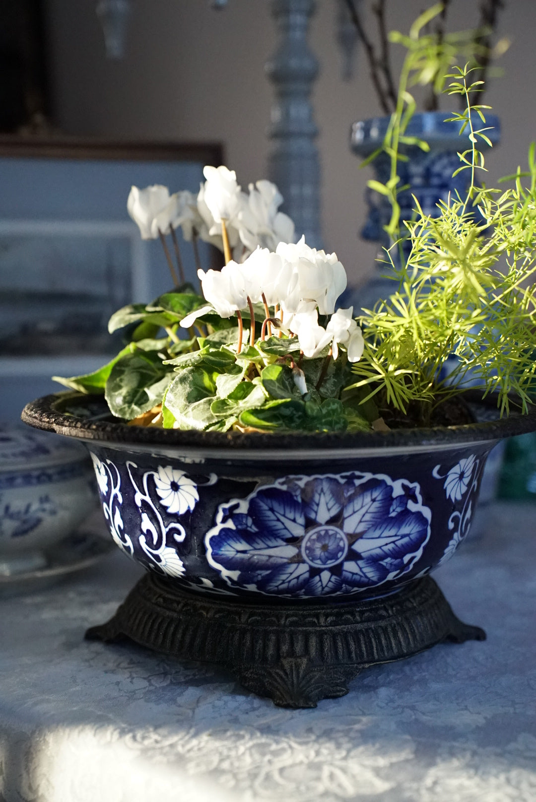 Vintage Large Ormolu Mounted Blue and White Bowl