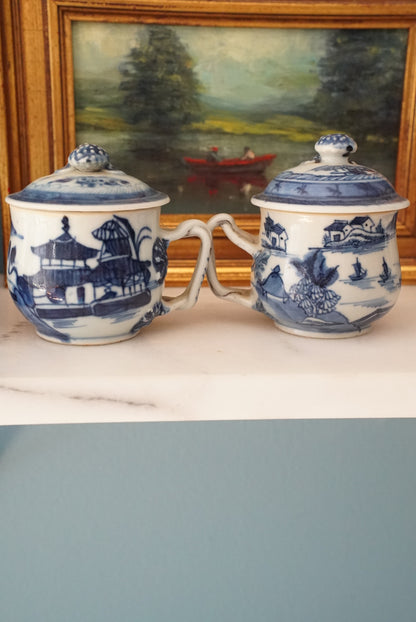 Pair of — Antique Blue Canton Petite Mugs