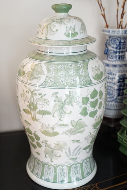 XL Green and White Lily Pond Temple Jar