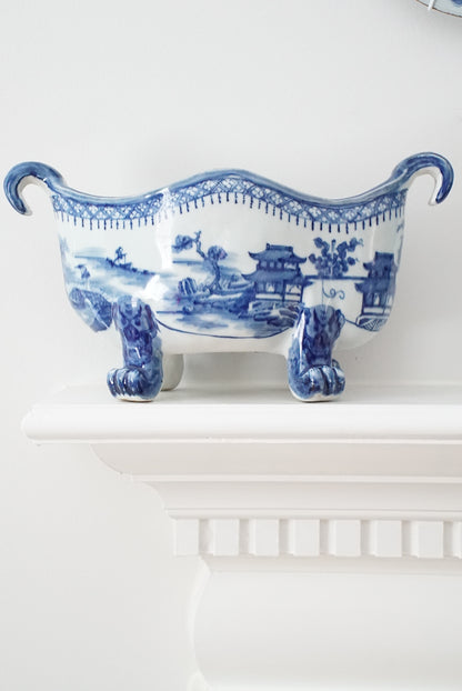 Antique Blue Canton Claw-footed Cachepot