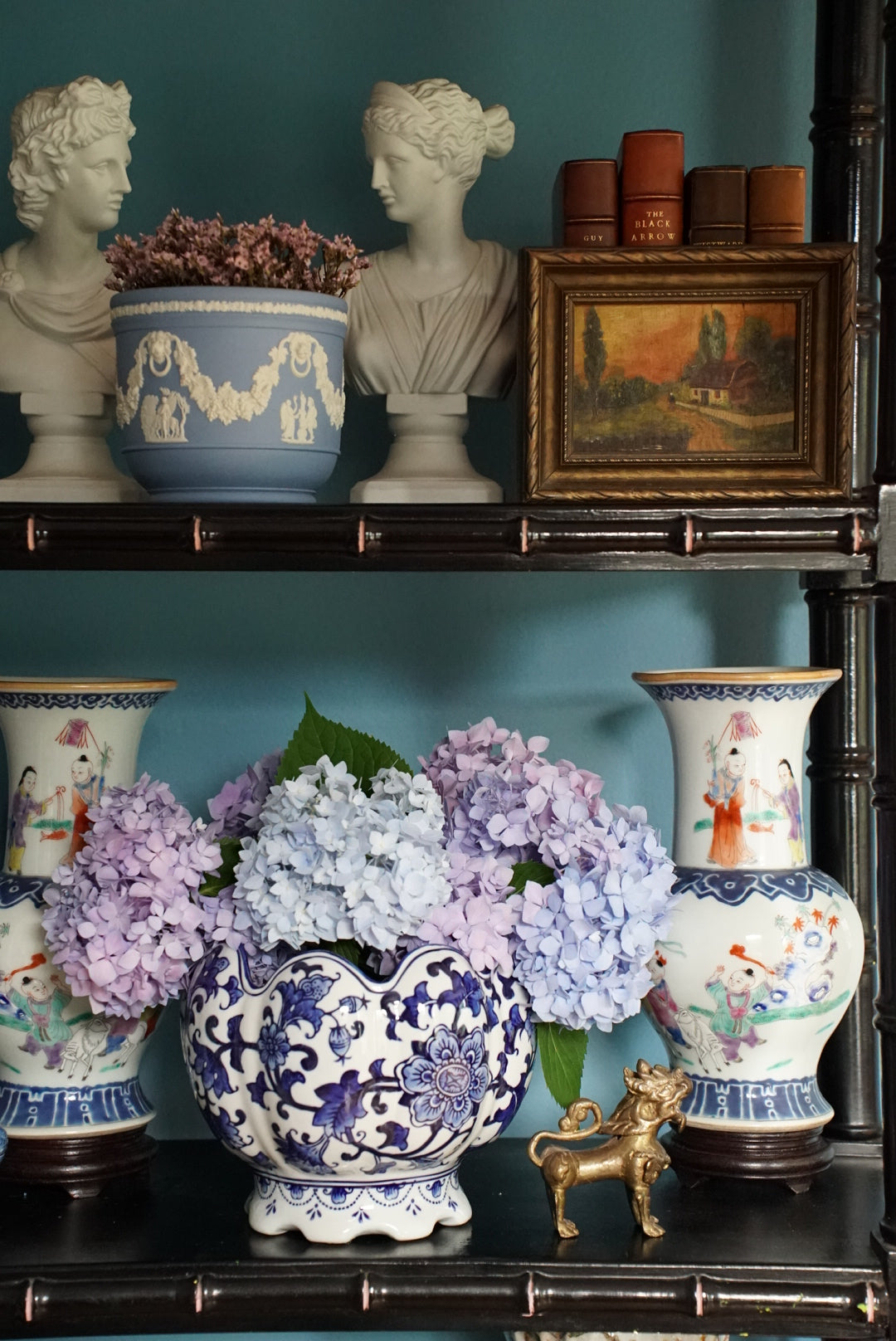 Vintage Scalloped Blue and White Cachepot
