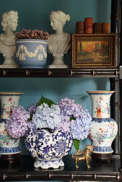 Vintage Scalloped Blue and White Cachepot