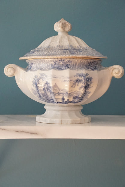Antique Blue and White Transferware Tureen