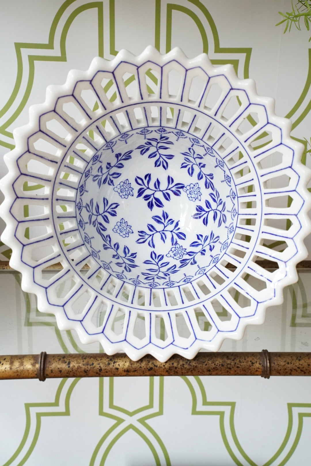 Vintage Blue and White Compote on Pedestal