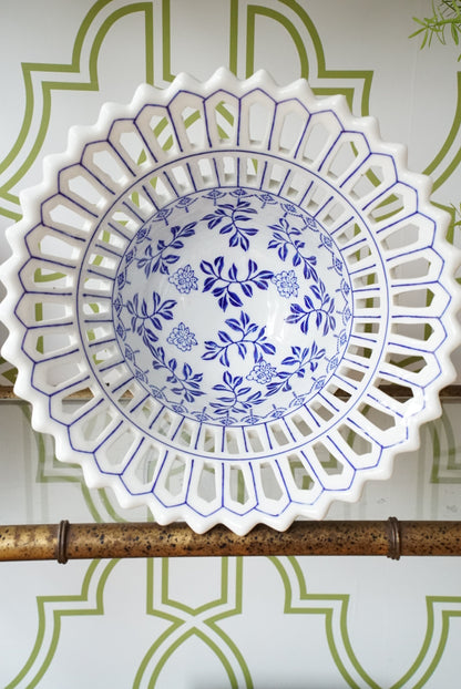 Vintage Blue and White Compote on Pedestal