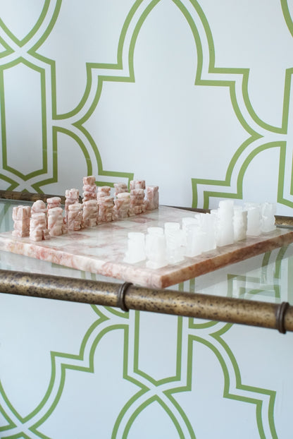 Pink and White Onyx Chess Set