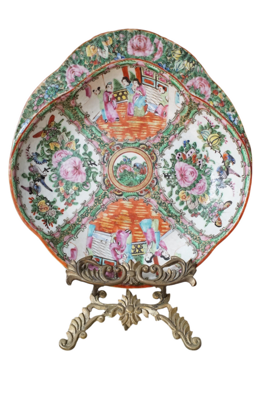 Antique Chinese Export Rose Medallion Porcelain Shrimp Plate