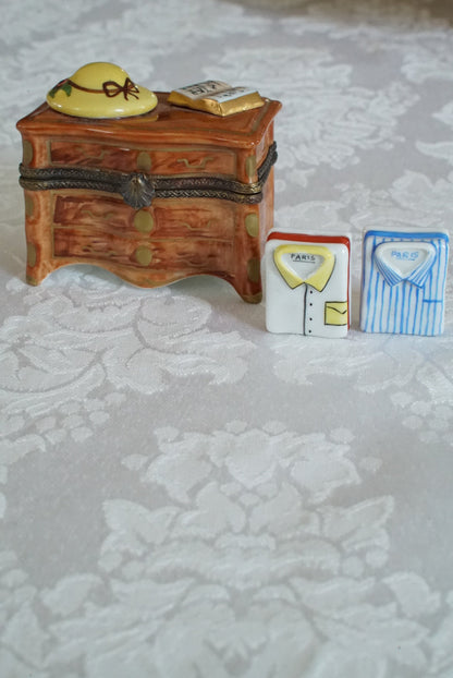 Limoges Box — Dresser with Hat, Book and Shirts