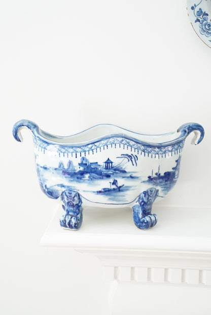 Antique Blue Canton Claw-footed Cachepot