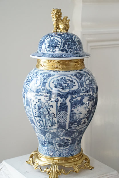 Ormolu Mounted Blue and White Temple Jar