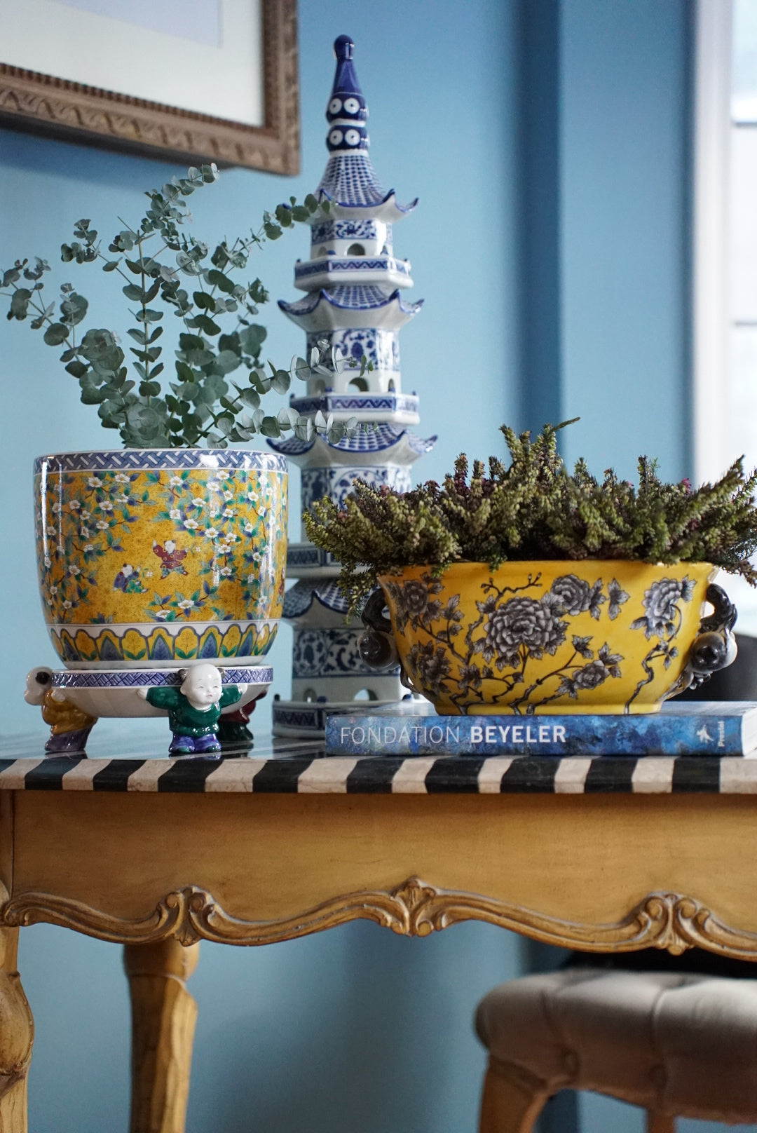 Vintage Chinoiserie Floral Cachepot by Hua Rong Tang