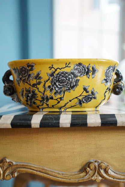 Vintage Chinoiserie Floral Cachepot by Hua Rong Tang
