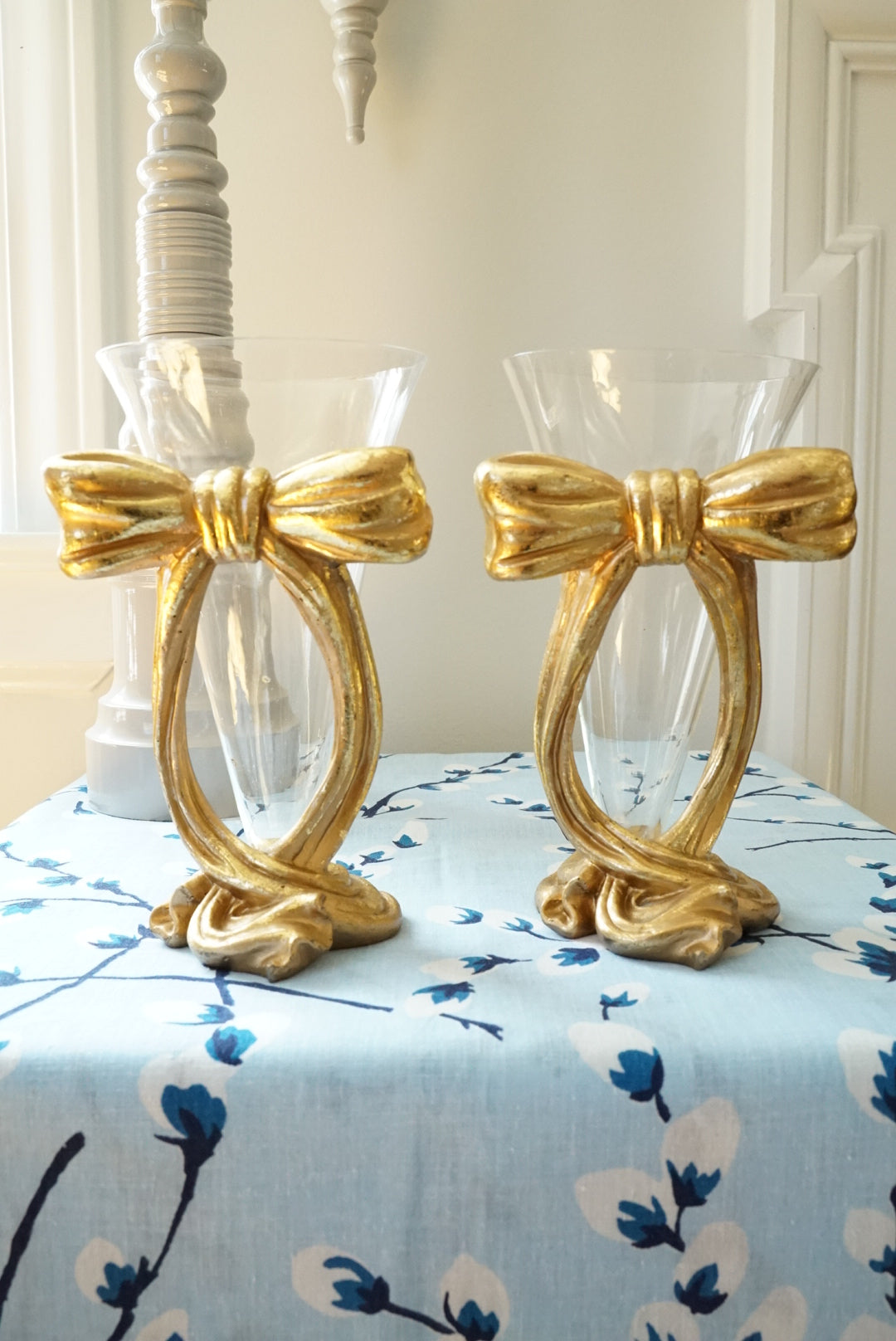Darling Vintage Glass Vase with Gold Bow