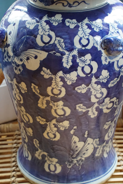 XL Blue and White Butterfly Temple Jar