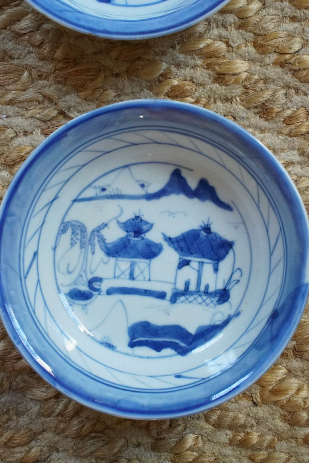 Set of 3 — Antique Small Blue Willow Shallow Bowls