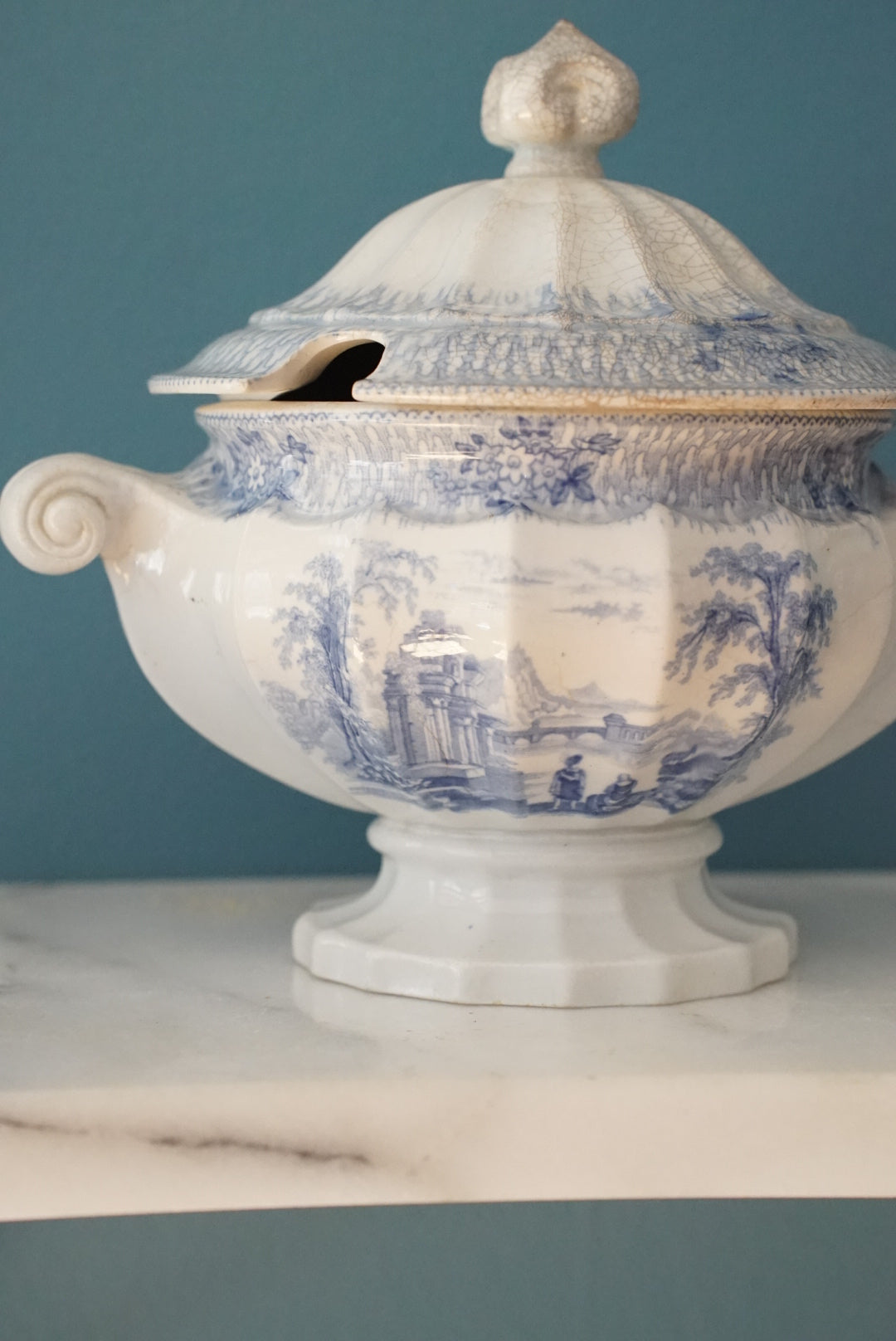 Antique Blue and White Transferware Tureen
