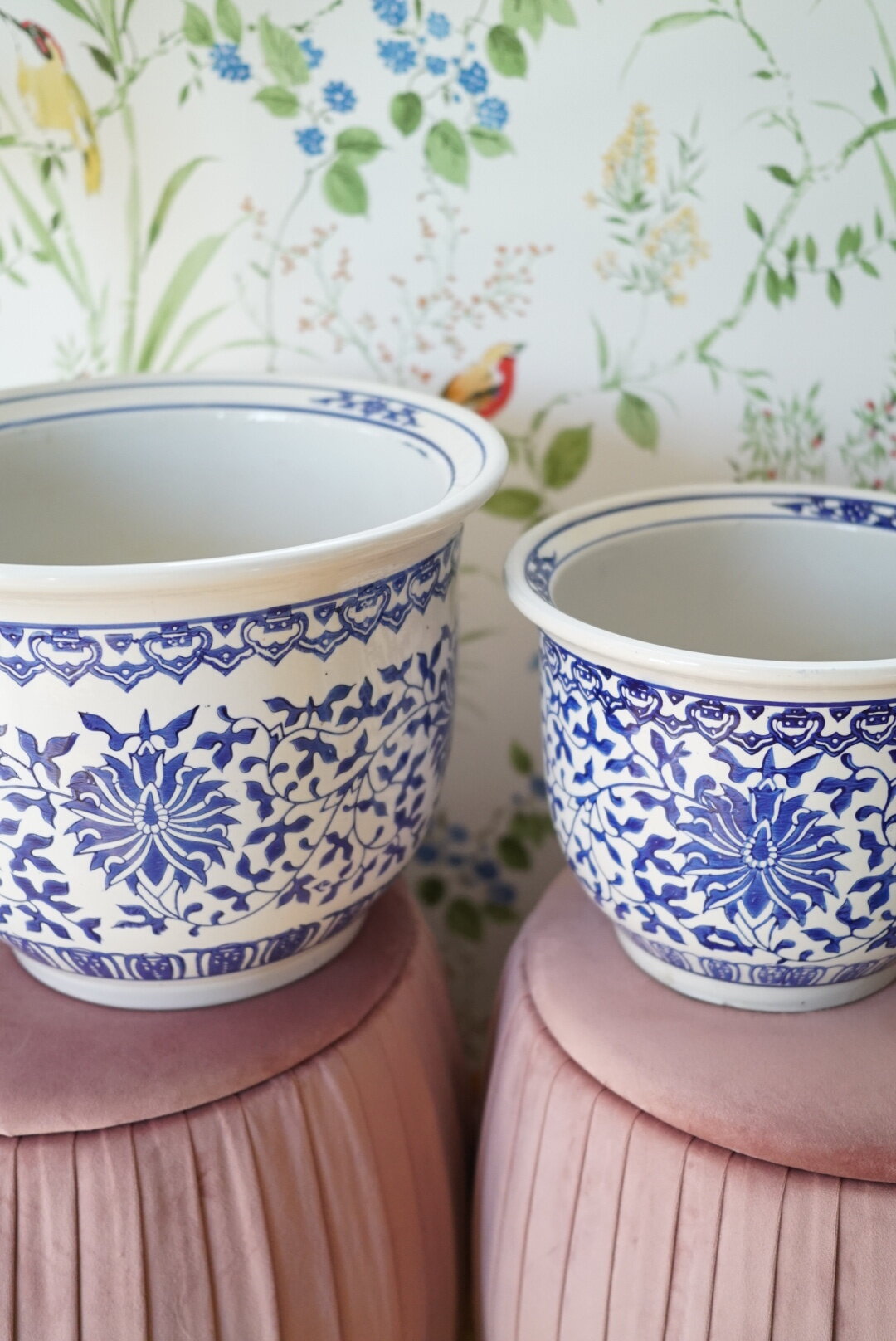 Vintage Blue and White Twisted Lotus Jardiniere-2 Sizes