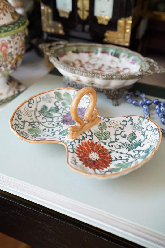 Clamshell Floral Trinket Dish with Handle