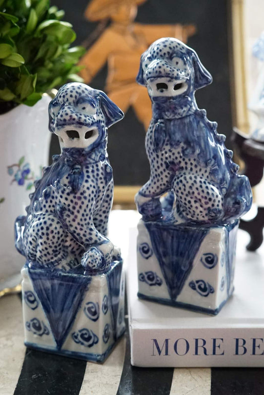 Pair of — Blue and White Foo Dogs